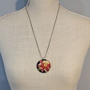 Vintage Handpainted Brooch Pendant Necklace